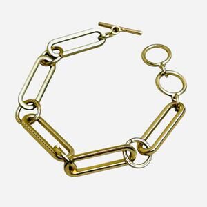 Oversized Paperclip Chain Link Brushed Gold Tone Bracelet